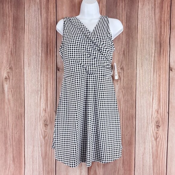 NWT Lands End Womens Size 12 Black White Gingham Swim Dress Bathing Suit - Picture 1 of 16